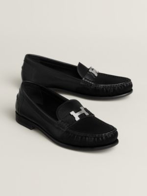 ☆HERMES☆Hロゴの牛革とバックスキン異素材のフラットシューズ黒 362/1 Nova loafer | Hermès USA
